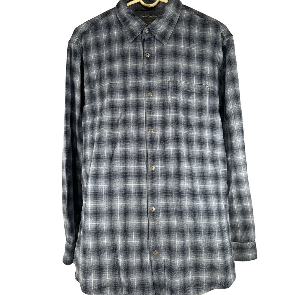 Calvin Klein Collection Men's M Plaid Snap Front Shirt Long Sleeve Cotton